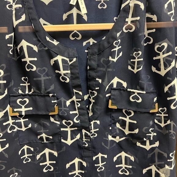 Live 4 Truth Nautical Anchor Navy And White Semi Sheer Blouse Cover  Up Size Med - Picture 2 of 10